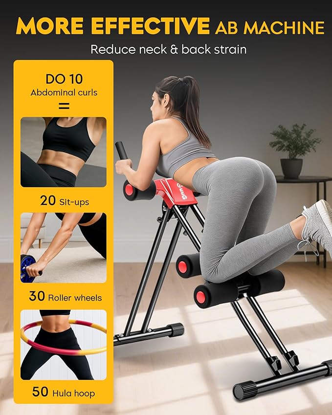 Ab Machine Abdominal Stomach Workout: Adjustable Ab Trainer Machine Ab Cruncher Core Strength Training Equipment for Home Gym Foldable for Women and Men