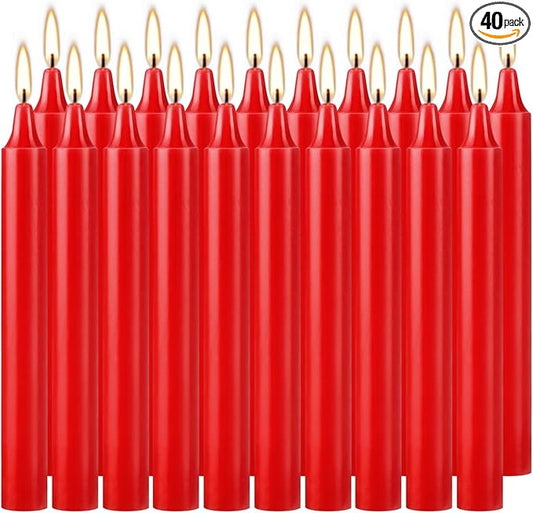 40pcs Candles for Christmas Tree - Decorations - Christmas Pyramids Carousel - 4 inch X 0.5 inch Diameter - 1.5 Hour Burn Time RED