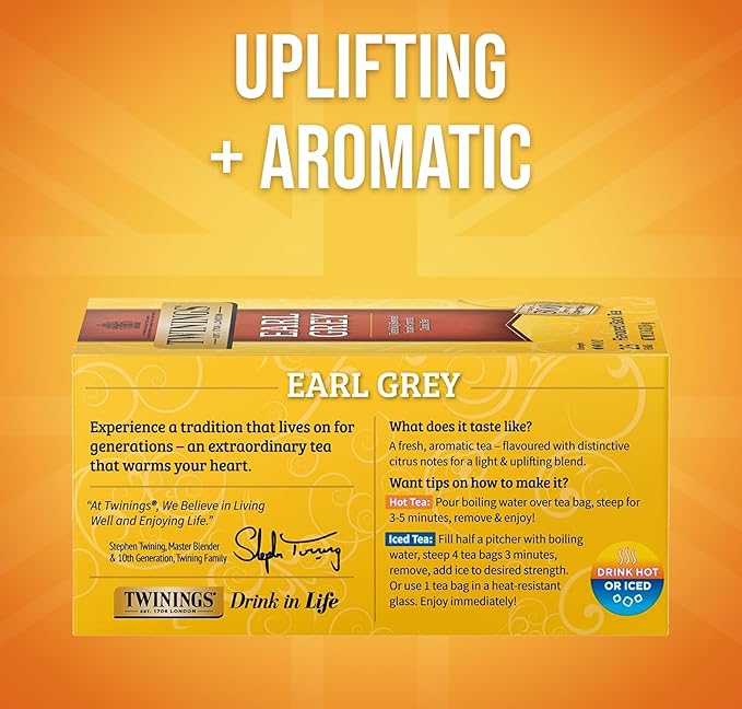 Twinings Earl Grey Black Tea Individually Wrapped Bags, 25 Count (Pack of 6), Flavoured with Citrus and Bergamot, Caffeinated, Enjoy Hot or Iced, 150 Teabags