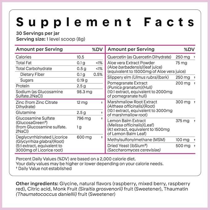 Goodness Lover Gut Soothe & Glow, Gut Digestive Support Supplement with L-Glutamine Powder and MSM, Support Bloat Relief, with Aloe Vera, Slippery Elm, Lemon Balm, 30 Servings
