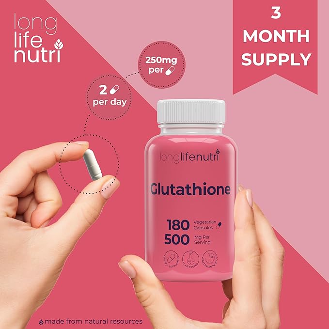 LongLifeNutri Reduced Glutathione 500mg – with White Milk Thistle and Alpha Lipoic Acid, 180 Vegetarian Capsules, Natural Antioxidant, 3-Month Supply, GMP Certified, Made in USA