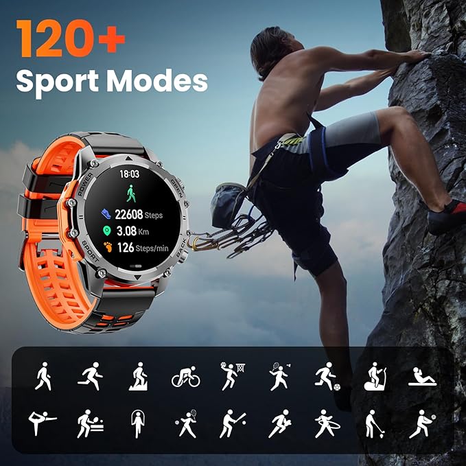 Smart Watch (Call/Notification),1.52'' Military Smart Watches for Men, Two Style Kits,Flashlight,100+Sport Modes/Heart Rate/Sleep Monitor/Pedometer, Fitness Tracker Android Phones iPhone Compatible