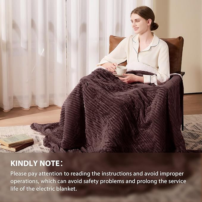 Homemate Electric Heated Blanket Twin Size - 62"x84" Heating Blanket Twin Size 1/2/4/6/8 Hours Auto-Off 10 Heat Level Over-Heat Protection Soft Flannel Sherpa ETL Certification