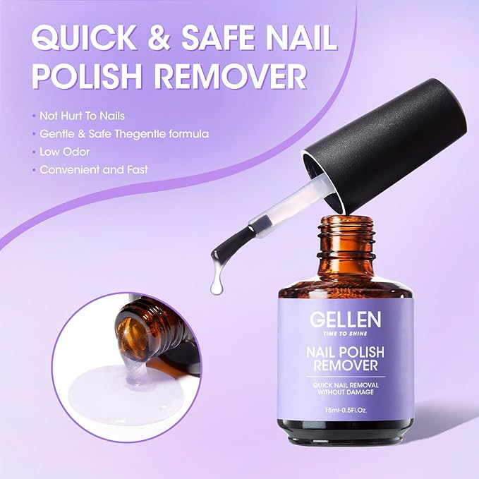 Gellen Gel Nail Polish Remover, 2 Pack Professional Gel Polish Remover for Nails, Quick & Easy Polish Remover In 3-5 Minutes, No Need for Foil Soaking Or Wrapping