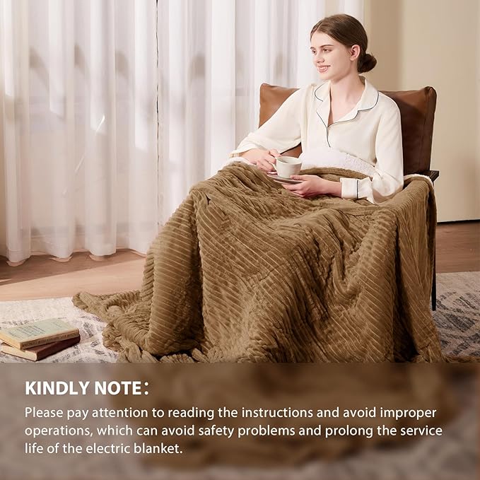 Homemate Electric Blanket Full Size- 72"x84" Heated Blanket Full Size 1/2/4/6/8 Hours Auto-Off 10 Heat Levels Over-Heat Protection Soft Flannel Sherpa Full Size ETL Certification