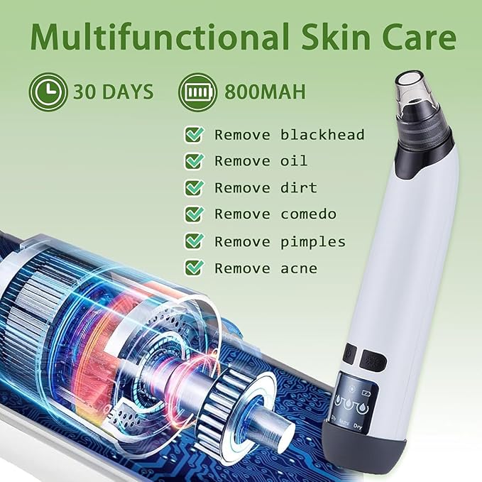 Blackhead Remover Pore Vacuum - Facial Pore Cleaner with 3 Adjustable Suction Levels, 4 Blackhead Removal Tools, Electric Acne Extractor Tool for Women & Men