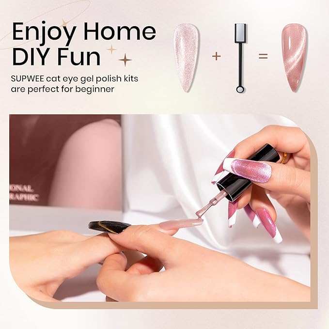 Magnetic Cat Eye Nail Polish Set, 12 Colors, 9D Cateye Nail Polish, Holographic Glitter, Magnetic Gel Polish, Soak Off Lamp, Gel Nail Art Manicure Kit