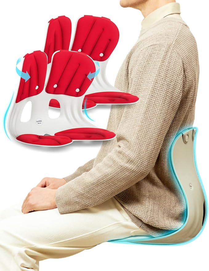 curble Grand 2PACK, Ergonomic Chair Back Support, Lumbar Support for Good Posture Correction and Back Pain Relief, Perfect for Office Chair and Work from Home, Patented(Extra Wide&Sturdy, 2P Red)