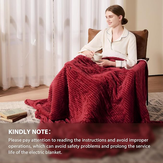 Homemate Electric Blanket King Size- 100"x90" Heated Blanket King Size 1/2/4/6/8 Hours Auto-Off 10 Heat Levels Over-Heat Protection Soft Flannel Sherpa ETL Certification