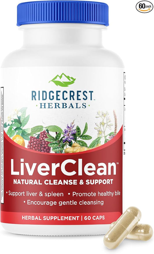 Ridgecrest Herbals LiverClean, Herbal Liver Support Supplement, Blessed Thistle, Dandelion, Detox, Cleanse Support, Healthy Bile (60 Caps, 30 Serv)