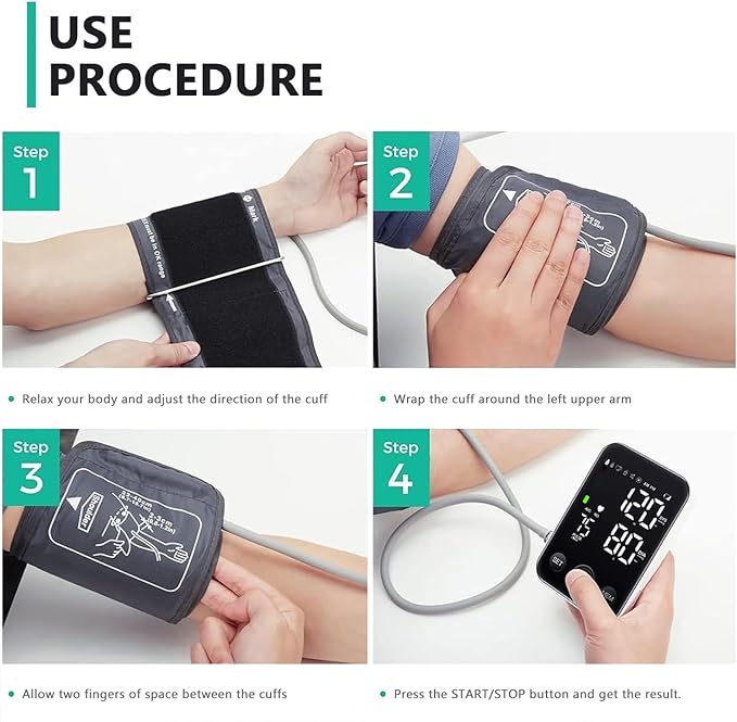 Oklar Blood Pressure Monitor Upper Arm Monitors for Home Use BP Machine Sphygmomanometer with 2x120 Reading Memory Adjustable Arm Cuff 8.7"-15.7" Large Display with LED Background Light Storage Bag