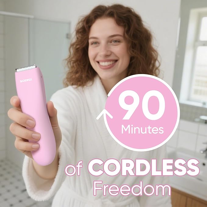 Bikini Trimmer for Women, Pubic Hair Trimmer | Waterproof, USB-C Rechargeable, LED Light, Replaceable Blade | Electric Razors for Women, Electric Lady Shaver (Blush Pink)