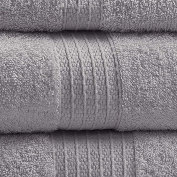 Madison Park Organic 100% Cotton Bathroom Towel Set, Hotel & Spa Quality Highly Absorbent, Quick Dry, Include for Shower, Handwash & Facial Washcloth, Multi-Sizes, Grey
