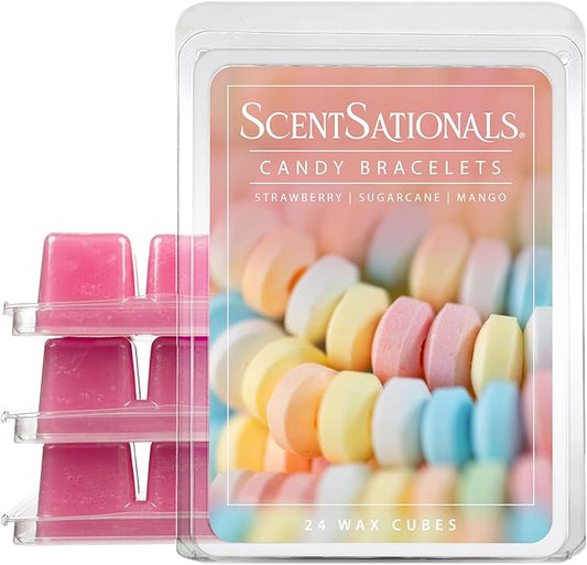 Scentsationals Wax Melts, Wax Cubes Strong Scent – Candy Collection 2 Candy Bracelets – Long Lasting Scented Melts for Warmer, 10oz (24-Cubes)