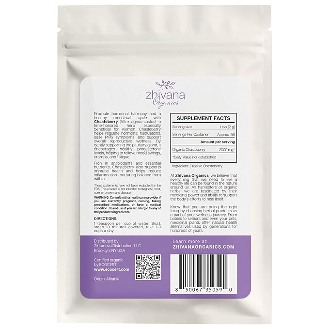Organic Chasteberry Tea (4 oz.) – Whole Dried Berries for Infusion, Tinctures & Herbal Crafts – Edible Grade - Vitex agnus-castus