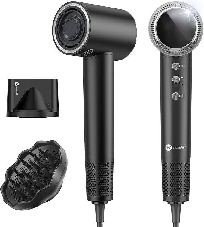 slopehill 160,000 RPM Professional Hair Dryer - 0.8lb Ultra-Lightweight, 6 Billion Ion Technology for 98% Frizz Reduction, AI Smart-Temp Control, Magnetic Attachments for All Hair Types