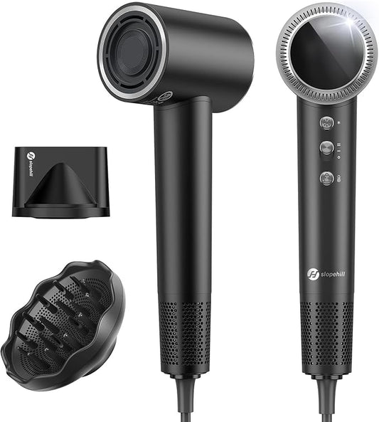 slopehill 160,000 RPM Professional Hair Dryer - 0.8lb Ultra-Lightweight, 6 Billion Ion Technology for 98% Frizz Reduction, AI Smart-Temp Control, Magnetic Attachments for All Hair Types