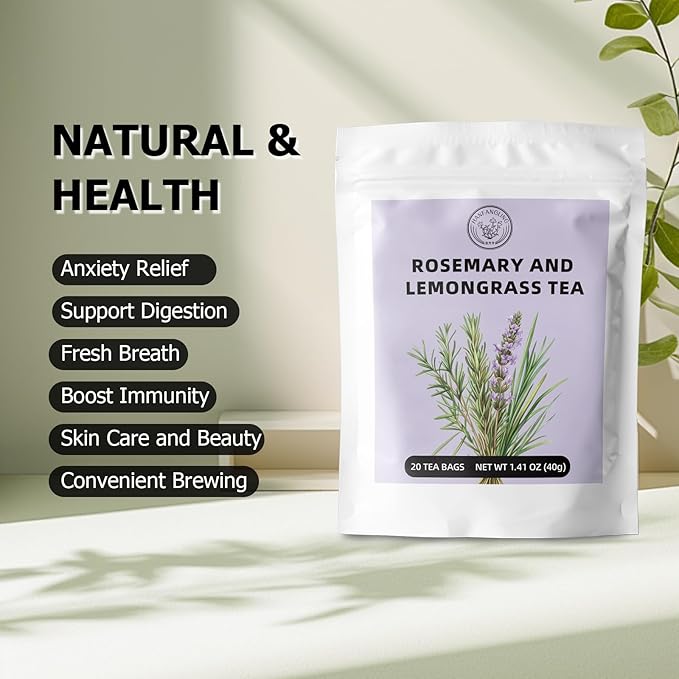 HANFANGLING Rosemary Lemongrass Herbal Tea - 20 Tea Bags, Natural Blend of Rosemary & Lemongrass, Caffeine-Free, Refreshing & Uplifting, Relaxation & Digestion