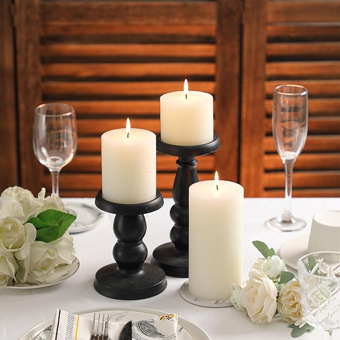 3x3 Inch White Pillar Candles - Set of 3, Hand-Poured Unscented, Long Burning, Smokeless Dripless for Dinner Table, Wedding, Home, Bathroom, Rustic Decor