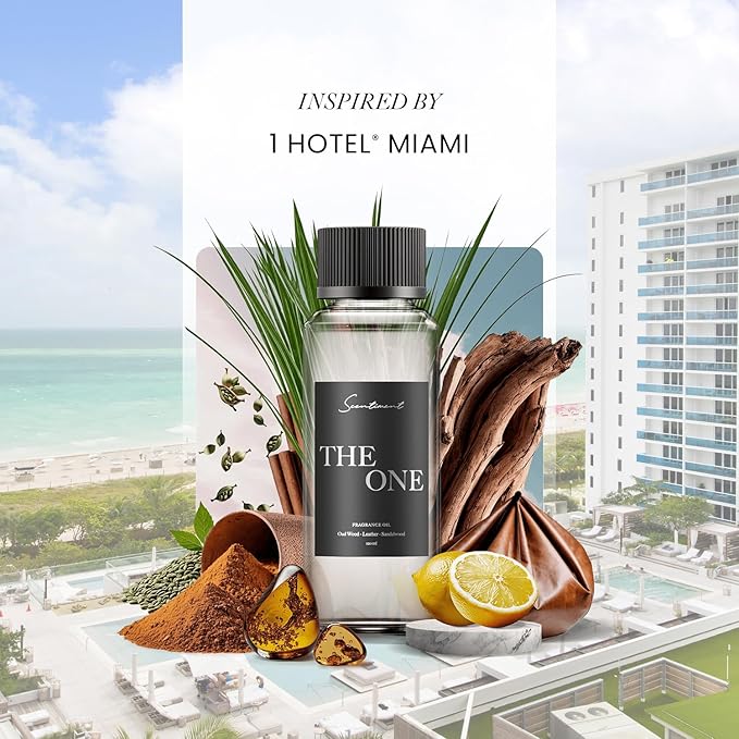 Scentiment Diffuser Oil - The One | Inspired by 1 Hotel® Miami Beach Lobby Scent | Aromatherapy Fragrance Oil | Notes of Cardamom, Leather, Lemon with Cinnamon & Sandalwood (120ml)