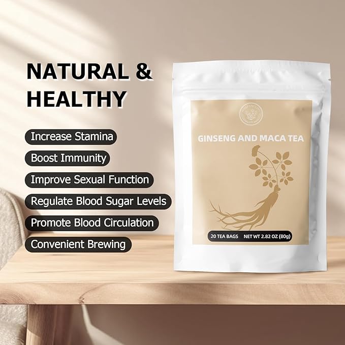 HANFANGLING Ginseng Maca Tea, Natural and Health, Caffeine-Free Herbal Tea,20 Tea Bags,2.82oz