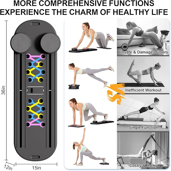Pilates Reformer Set - Foldable Sliding Reformer, Pilates Board for Home Workout, Portable Abdominal Core Trainer Pilates Reformer Board - Full Body Workout Equipment for Home