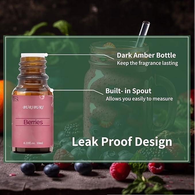 BURIBURI Berries Essential Oil 10ml Premium Grade Scented Oil Berries Fragrance Oil for Diffusers, Massage, Candle Making Soap Making