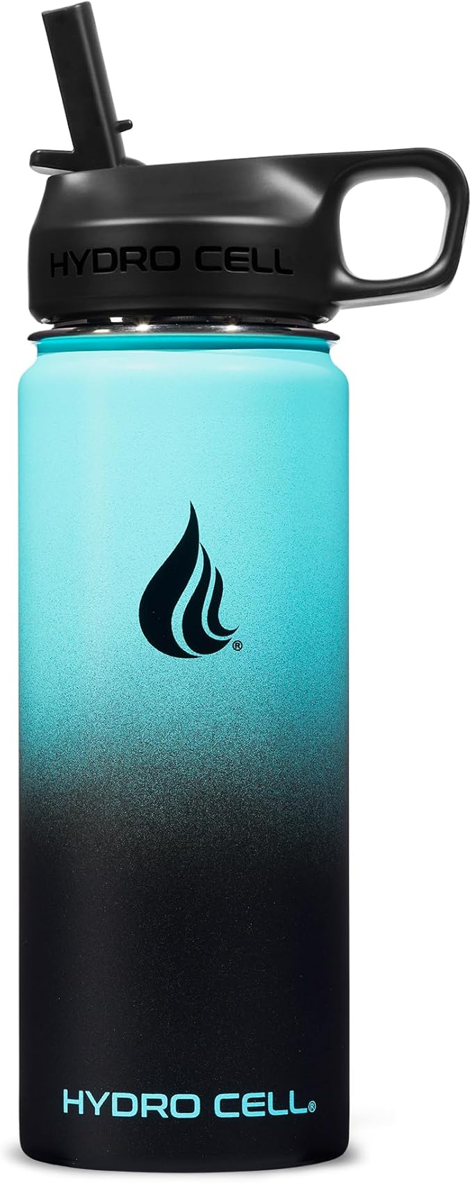 HYDRO CELL Stainless Steel Insulated Water Bottle with Straw - For Cold & Hot Drinks - Metal Vacuum Flask with Screw Cap and Modern Leakproof Sport Thermos for Adults (Teal/Black 18oz)