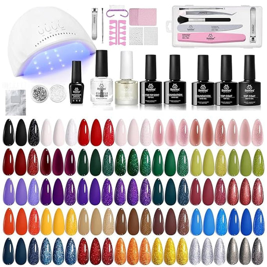 Beetles Gel Nail Polish Kit with U V Light - 68 Pcs Nails Kit 45 Colors Winter Christmas Gel Polish Set Mystic Wonderland Soak Off Red Green Nude DIY Manicure Nail Salon Gifts for Women Teens Girls