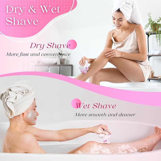 Electric Razors for Women, Rechargeable Rotary Painless Shaver for Legs Bikini Facial Hair Removal, Body Wet/Dry Razor Water Resistant Grooming Kit, Cordless Womens Trimmer for Lady Grooming (Pink)