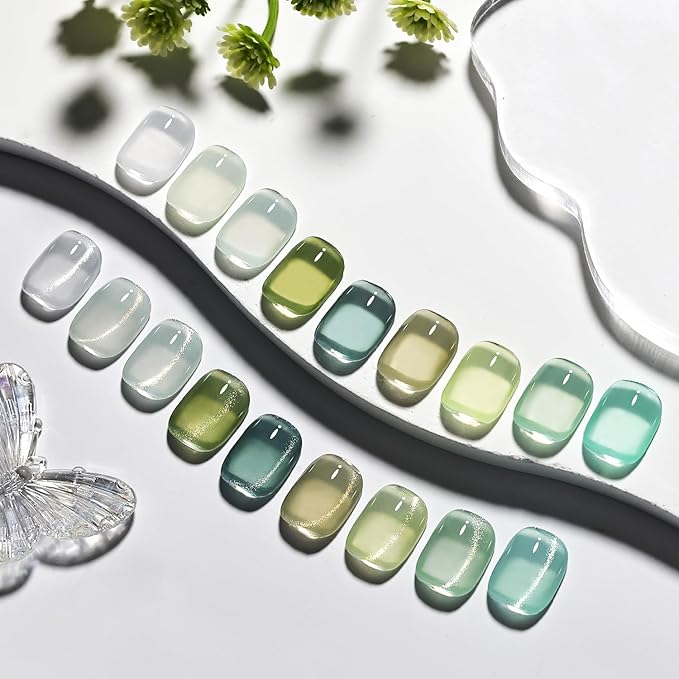 JODSONE 9 Cyan Colors Jelly Gel Nail Polish Set with Base Coat Top Coat Women's Holiday Gifts