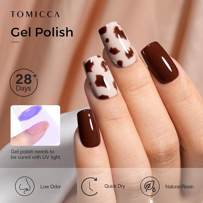 TOMICCA Dark Brown Gel Nail Polish, 15ml Brown Nail Polish, Autumn Winter Color Soak Off UV Neutral Gel Polish for Nail Art Manicure