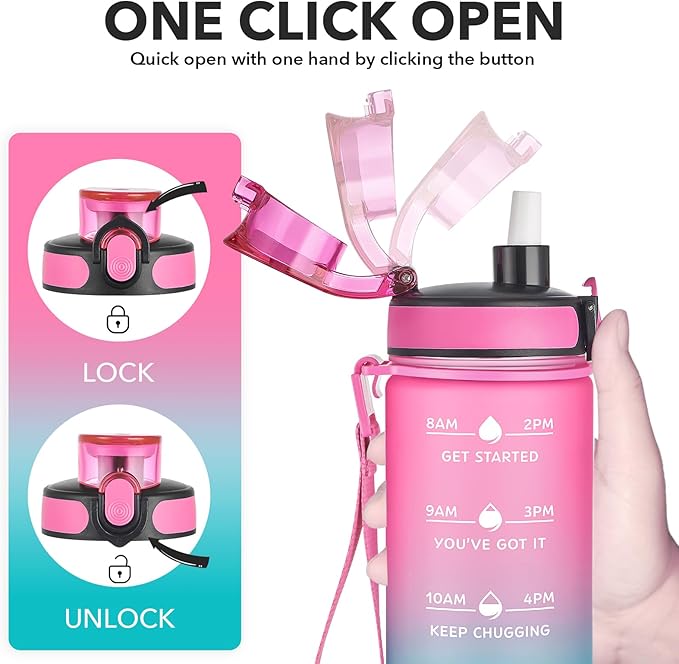 Enerbone Water Bottle, Leakproof BPA & Toxic Free, Motivational Water Bottle with Times to Drink and Straw, Fitness Sports Water Bottle with Strap for Office, Gym, Outdoor Sports
