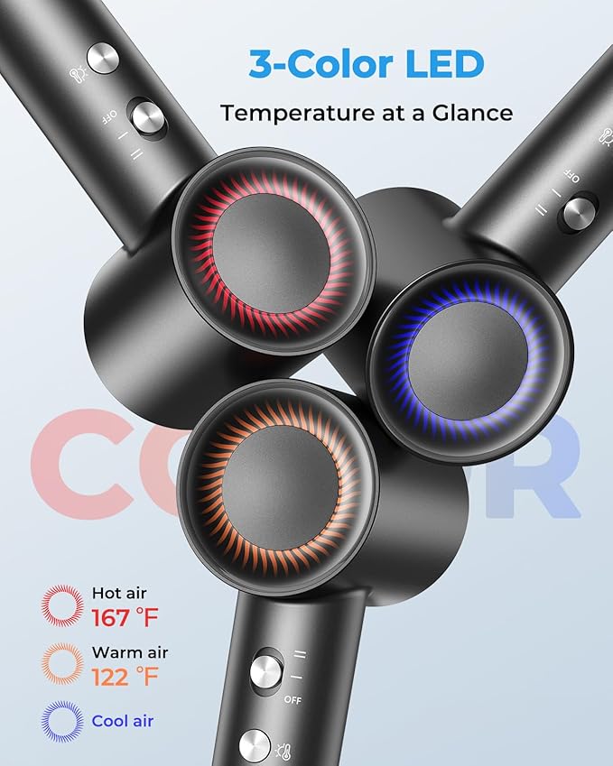 High Speed Hair Dryer 160000 RPM - Quiet Ionic Blow Dryer with Magnetic Diffuser and Concentrator, 500 Million Negative Ions, Lightweight, Thermo-Control, Fast Drying for Home Travel Salon