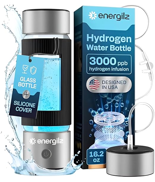 Hydrogen Water Bottle | Large 16.2 oz (480 ml) Hydrogen Water Bottle Generator 3000ppb | Hydrogenator Machine | SPE/PEM Hydrogenated Ionizer Generator (Steel w/Black)