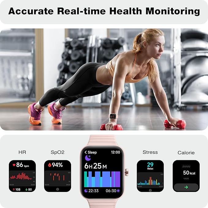 Fitpolo Smart Watch for Women,1.8” Touchscreen, Bluetooth Call, Alexa Built-in,24/7 Heart Rate, SpO2 Monitor, Step Counting, Sleep Tracking, IP68 Waterproof Fitness Tracker Watch for Android iPhone