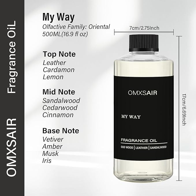 My Way Hotel Diffuser Oil & waterless Diffuser Essential Oil Home & Office Luxury Scents 500ml - Comforting Sandalwood, Cedarwood & Iris - Aromatherapy Oil Blends Premium Fragrance Oils for Diffuser