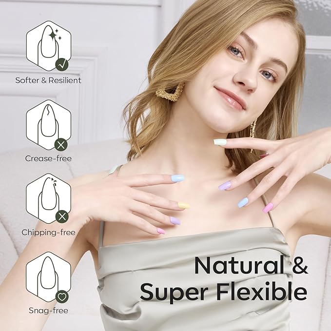 modelones Long Stiletto Nail Tips, Pre-shaped Soft Gel Tips Fake Nails False Acrylic Clear Full Cover Press on Extension Kit Gel Manicure DIY at Home 216PCS 12Sizes