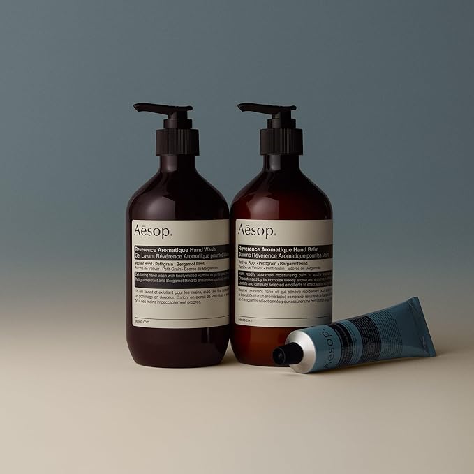Aesop Reverence Hand Wash & Balm Holiday Gift Set | Woody, Earthy Duo that Exfoliates & Hydrates Hands | 16.9 oz / 500mL (Set of 2)