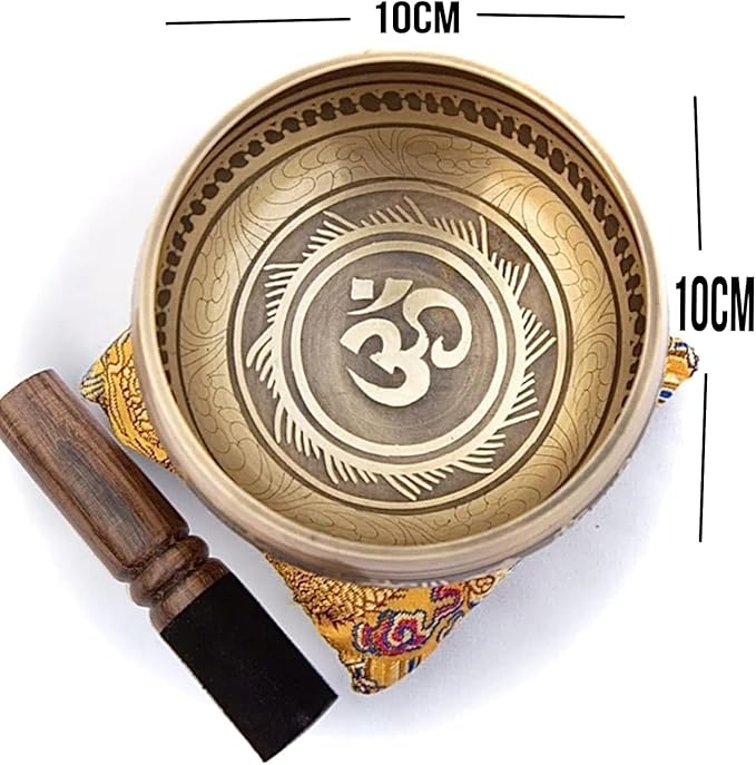 Tibetan Singing Bowl Set – Bronze Master Grade with Pure Tone & Thangka Art – Handmade in Nepal by Himalayan Bazaar (Gold & Yellow)