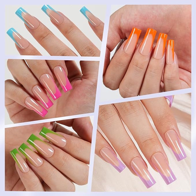 Misssix XBASICTIPS French Gel Nail Tips, 150Pcs Soft Gel French Tip Press on Nails, Long Square Pre-Shaped Fake Nails, No Need to File for Art DIY 15 Sizes