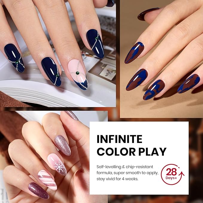 Beetles Gel Nail Polish Set Manhattan Collection 20 Colors Burgundy Red Brown Gold Champagne Glitter Winter Gel Polish Soak Off UV Glossy & Matte Top Base Coat Home Salon Diy Christmas Gifts for Women