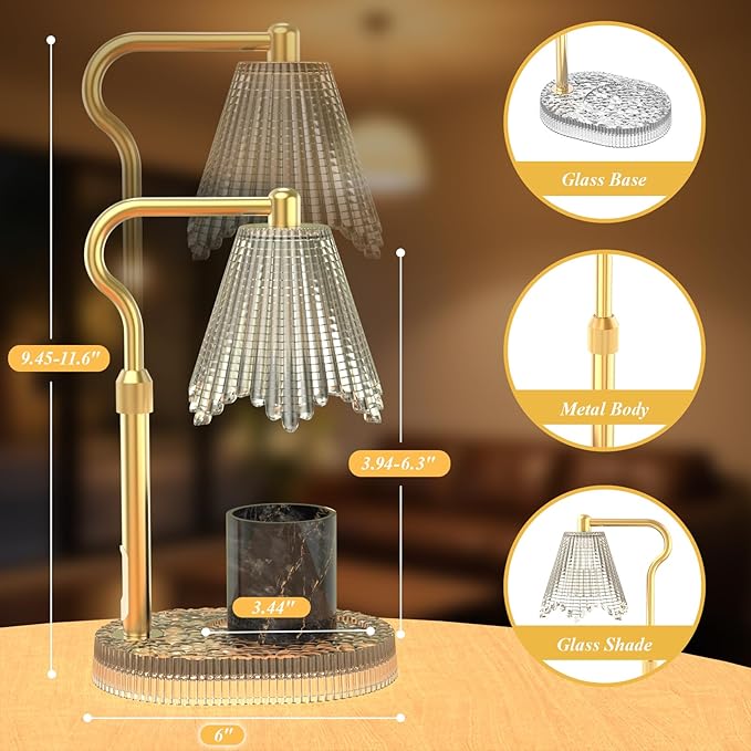 Candle Warmer Lamp with Adjustable Height - Flameless 4-Level Dimmable Wax Warmer, Timer Function & Stylish Design in Multiple Colors（Transparent）