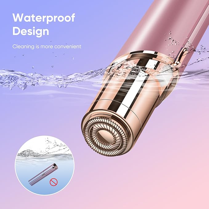 Facial Hair Remover for Women- as Seen on TV Painless Face Shaver -Mini Hair Remover, Electric Razor Shaver Portable Bikini Epilator for Lips, Chin, Armpit, Peach Fuzz, Fingers, Neck, Cheek(Rose Gold)