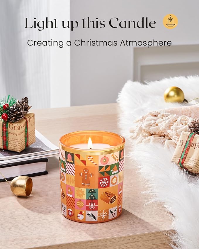M&SENSE Gingerbread Cookie Christmas Candle, Natural Soy Wax 9.9oz 55 Hours Long Lasting Burn, Caramel Cinnamon Holiday Scented Candle for Home, Winter Scent Christmas Gift for Women Family Friends