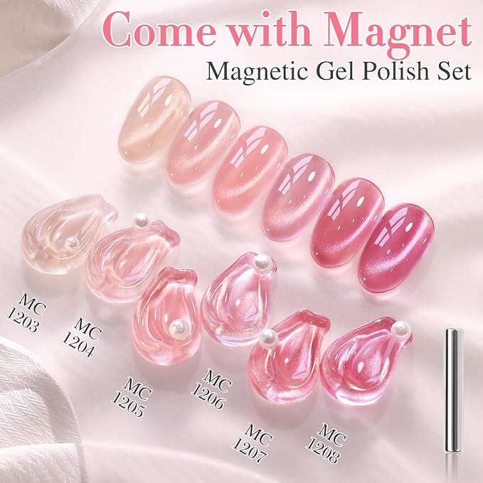 Double Rhythm 0.5 OZ Cat Eye Gel Polish with Magnet 15ML Holographic Glitter Shimmer Translucent Jelly Color Magnetic Nail Polish Salon DIY at Home (Fruit Nude-MC1203)