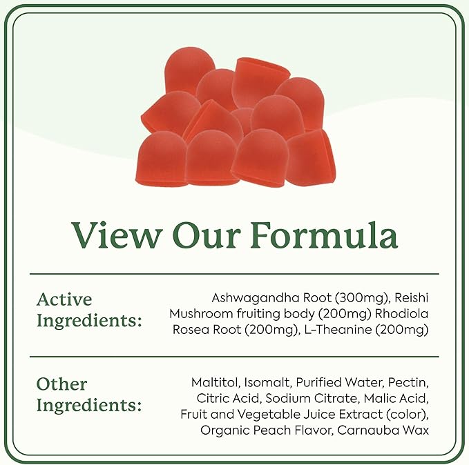 Plant People WonderCalm Mushroom Gummies - Natural Ashwagandha Supplement to Ease Stress & Boost Mood for Adults Without Sugar, Gluten or Artificial Colors, Vegan-Friendly, Peach Flavor, 60 Count