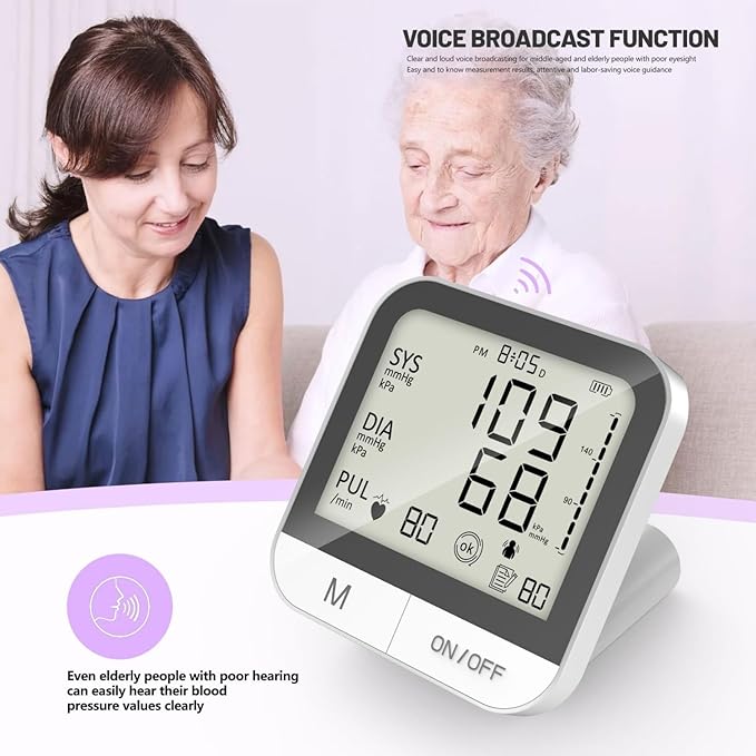 Arm Blood Pressure Monitor for Home Use ，23cm~47cm Adjustable Cuff, with 99 Memory Storage, High Accuracy Upper Arm Machine, 4.5Inch Large Screen，Voice Guidance Blood Pressure Machine