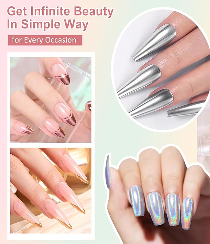 Chrome Nail Powder BISHENGYF: Super Metallic Effect Chrome Powder For Nails Gold Silver Red Laser White Pearl Nail Chrome Powder for Nails Art Decoration