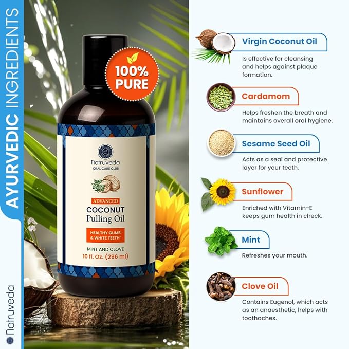 Coconut Oil Pulling Mouthwash – Natural Whitening Ayurvedic Rinse | Fresh Mint Blend | Coconut Oil Pulling for Teeth & Gums | Whyte Oil Pulling | Aceite de Coco para Los Dientes -10 oz